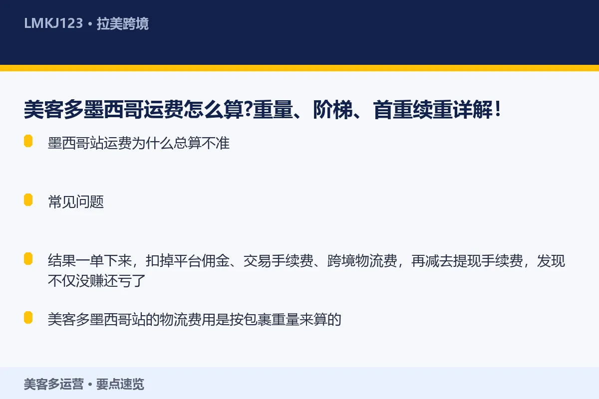 美客多墨西哥运费怎么算?重量、阶梯、首重续重详解 要点速览