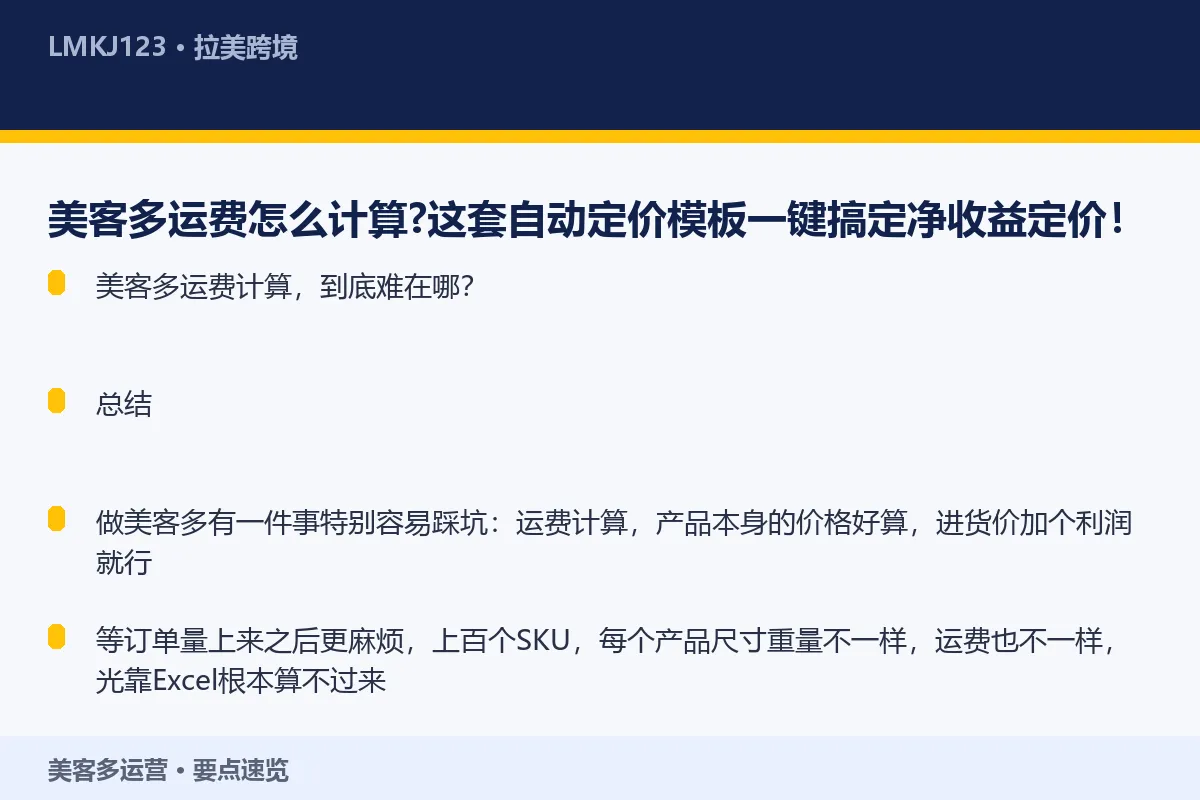 美客多运费怎么计算?这套自动定价模板一键搞定净收 要点速览