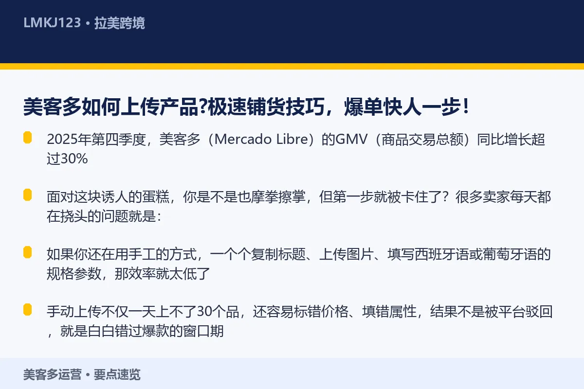 美客多如何上传产品?极速铺货技巧,爆单快人一步! 要点速览